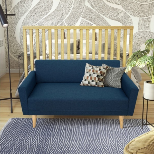Canapé droit fixe 2 places tissu bleu