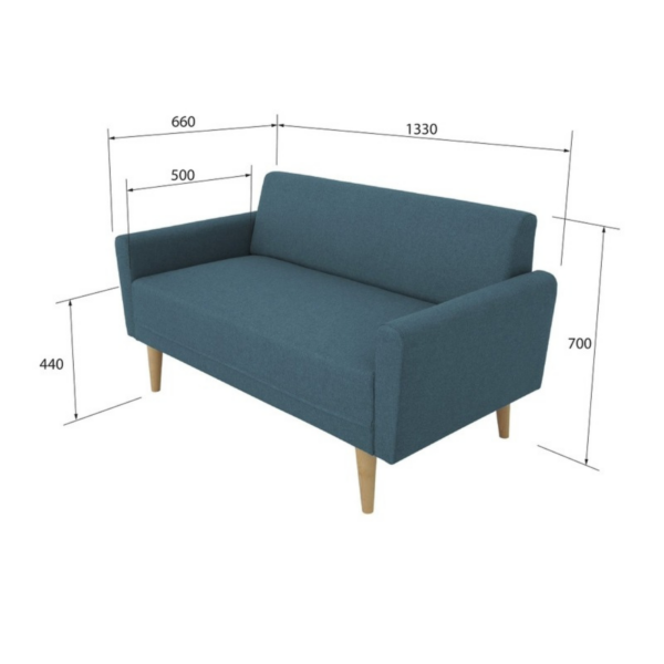 Canapé droit fixe 2 places tissu bleu