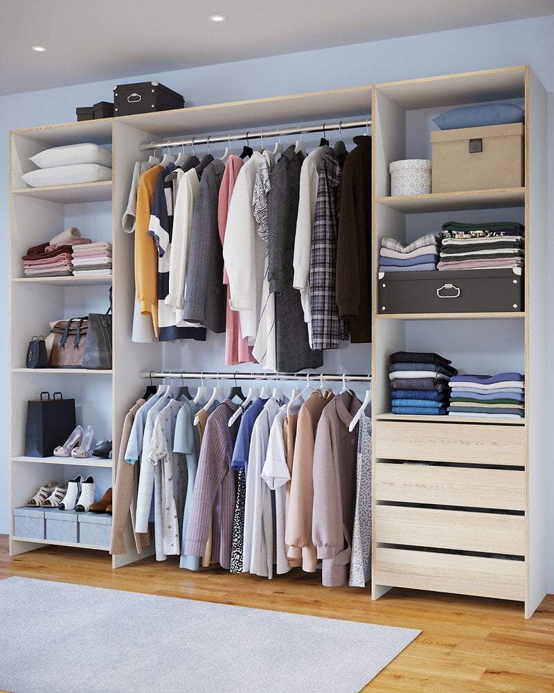 323779-q4tdst60x4-ewhr Aménagement de placard dressing mélaminé (chêne clair blanc)