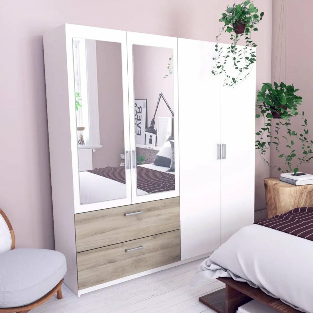 Armoire_4_portes_2_tiroirs_L.179_cm_READY_imitation_ch_ne_kronberg_et_blanc Armoire 4 portes 2 tiroirs L.179 cm READY imitation chêne kronberg et blanc