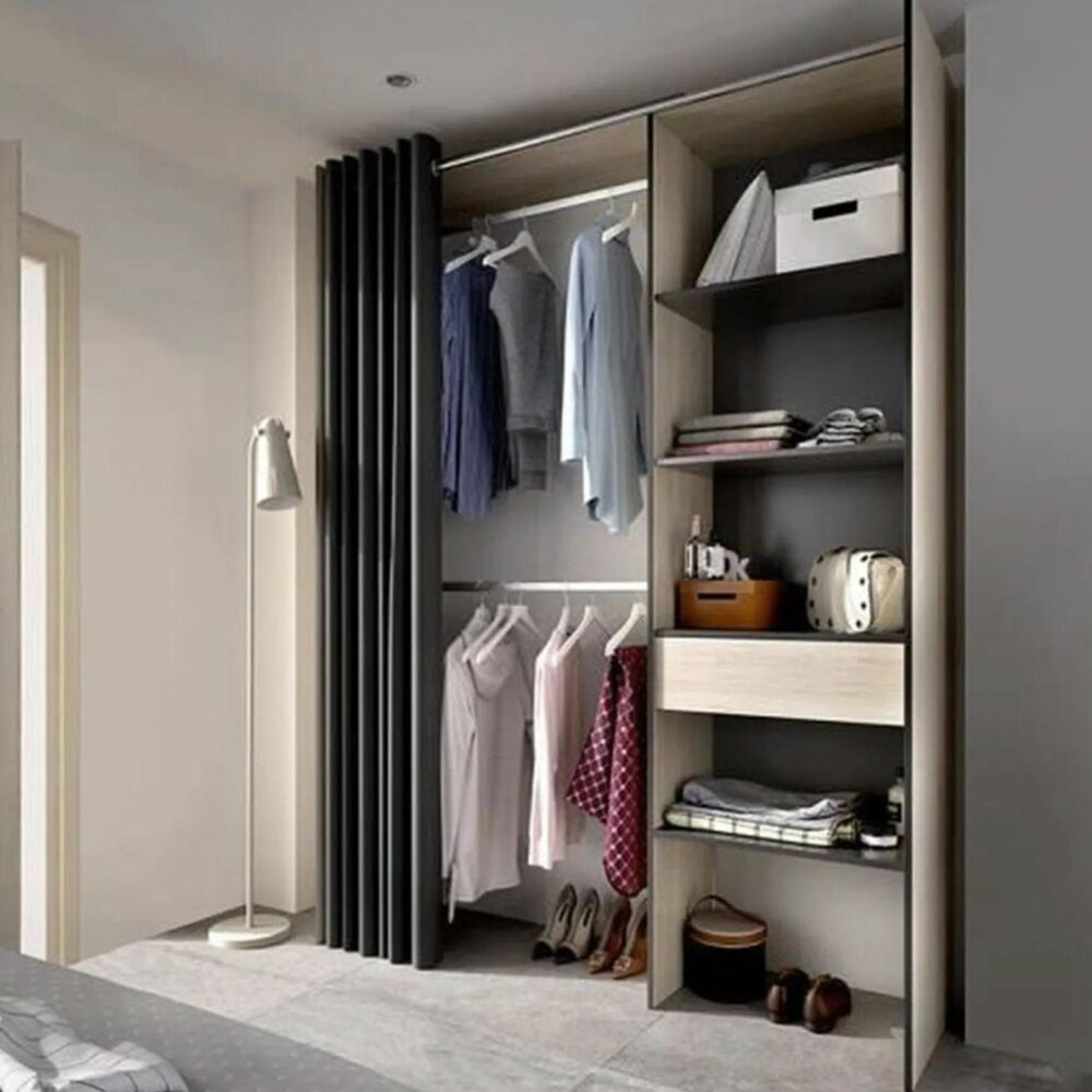 Armoire_Dressing_Extensible_Avec_Rideau_1_Tiroir_-_L._110-160_X_H._203_X_P._50_Cm Armoire Dressing Extensible Avec Rideau + 1 Tiroir - L. 110-160 X H. 203 X P. 50 Cm