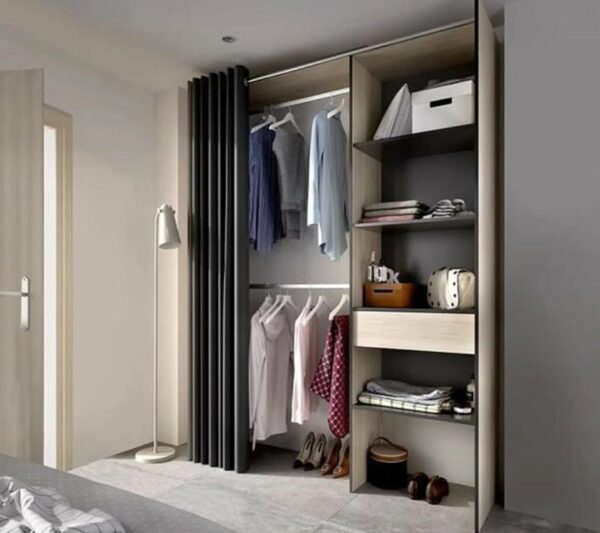 Armoire_Dressing_Extensible_Avec_Rideau_1_Tiroir_-_L._110-160_X_H._203_X_P._50_Cm Armoire Dressing Extensible Avec Rideau + 1 Tiroir - L. 110-160 X H. 203 X P. 50 Cm