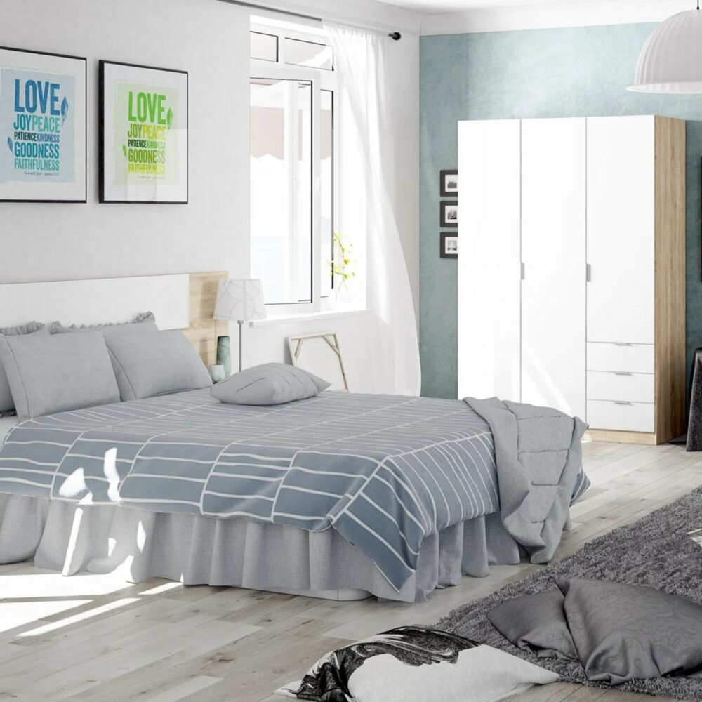 Armoire ZOA 3 tiroirs et 3 portes Blanc et chêne