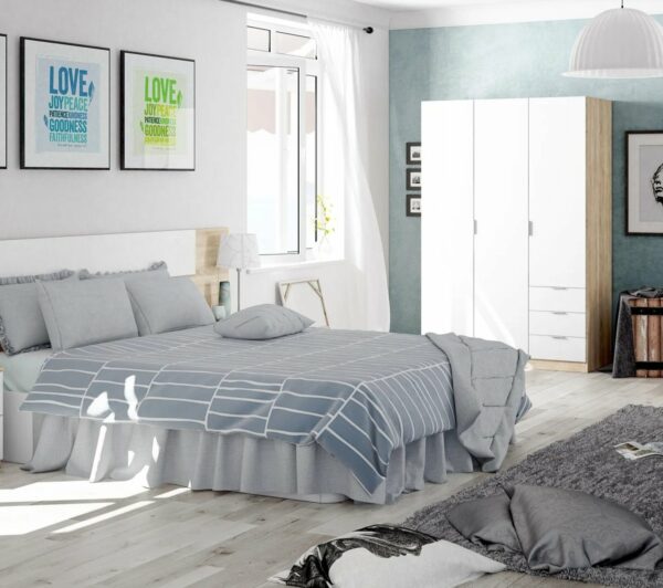 Armoire ZOA 3 tiroirs et 3 portes Blanc et chêne