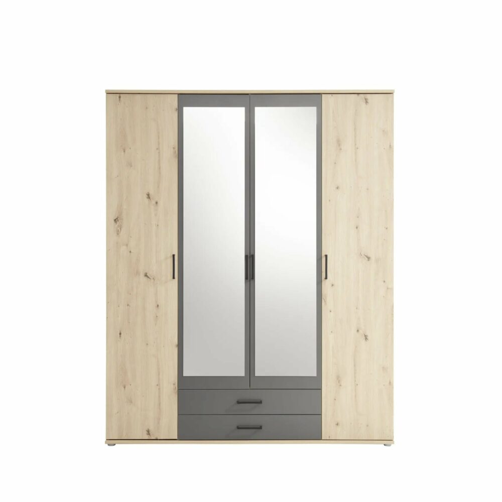 Armoire avec penderie et tiroirs ARTY imitation chêne et gris