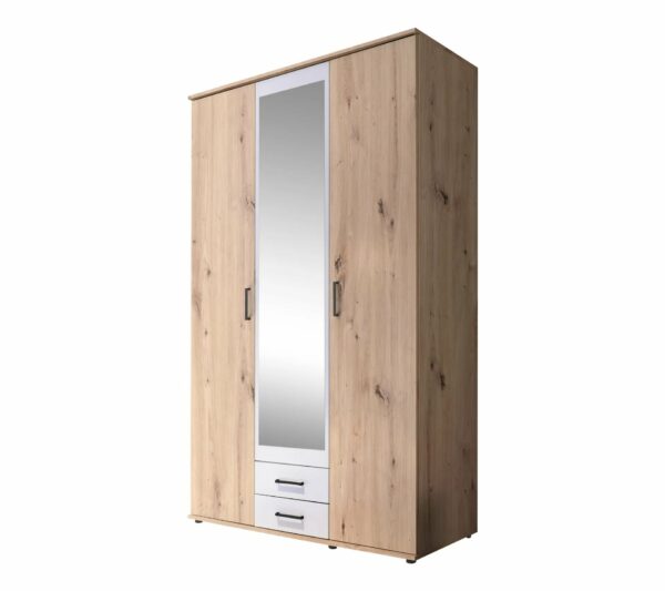 Armoire avec penderie et tiroirs ARTY Blanc et imitation chêne