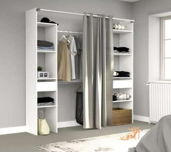 Dressing_Avec_Rideau_-_2_Tiroirs_Et_2_Colonnes_-_D_cor_Blanc_-_L_198_X_P_40_X_H_203_Cm_-_Artic Dressing Avec Rideau - 2 Tiroirs Et 2 Colonnes - Décor Blanc - L 198 X P 40 X H 203 Cm - Artic