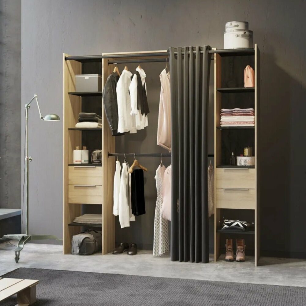 Dressing_DANA_imitation_Ch_ne_et_noir_extensible_de_115_190_cm Dressing DANA imitation Chêne et noir extensible de 115 à 190 cm