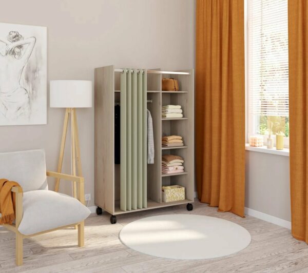 Kit dressing avec rideau L.100 cm MOVE 2 imitation chêne