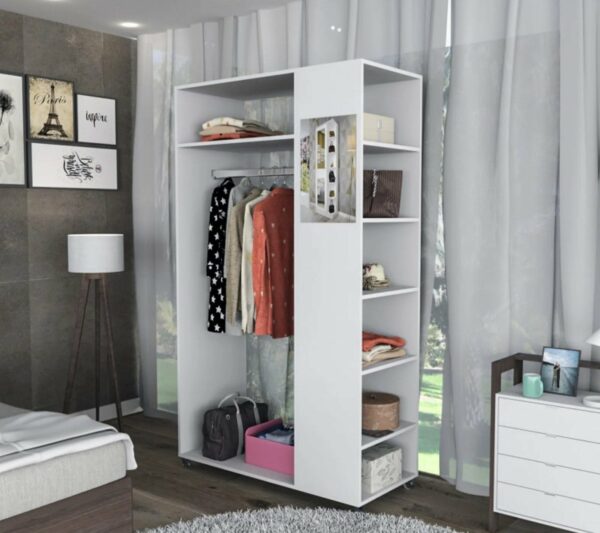 Meuble_Dressing_Penderie_Blanc_8_Niches_Miroir_Roulettes_L_100_H_174_P_45_Cm Meuble Dressing Penderie Blanc 8 Niches Miroir Roulettes L 100 H 174 P 45 Cm