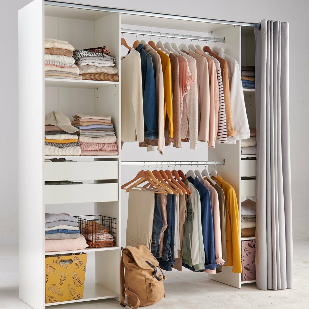 Kit dressing décor blanc avec rideau l. 200 x H. 200,4 x P. 48,25 cm