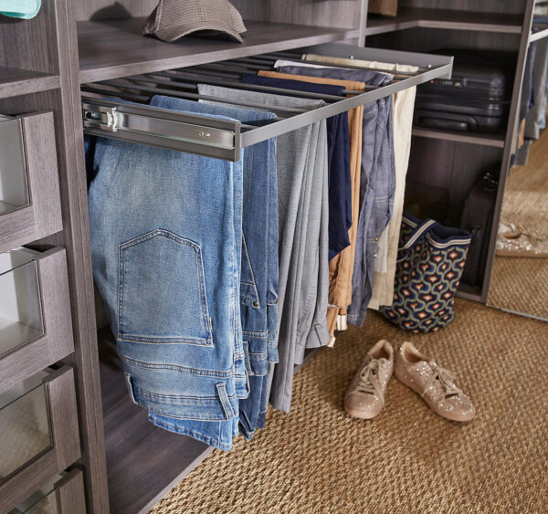 Porte pantalons coulissant en acier gris 11 barres L. 96,4 x P. 51 cm