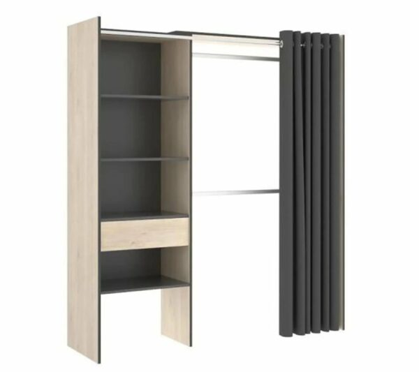 telechargement_0f58c71c-dc4b-4df9-a031-98543d99dcf3 Armoire Dressing Extensible Avec Rideau + 1 Tiroir - L. 110-160 X H. 203 X P. 50 Cm
