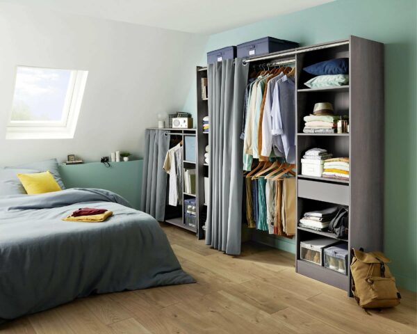 telechargement_10 Kit dressing 2 colonnes avec rideau Eklips II H. 200 cm x L. 200 cm décor chêne grisé