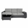 Canapé d'angle gauche convertible avec coffre EVERY tissu gris foncé et gris clair