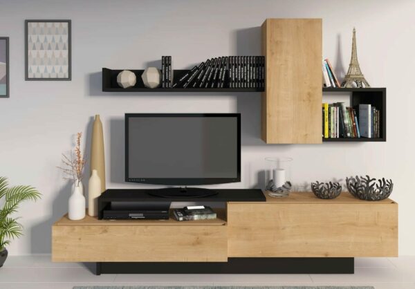 Meuble TV KASTLE Imitation chêne et Noir