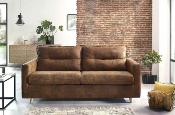 Canapé 3 places convertible semi-express SINKI tissu vintage couchage 182x142 cm