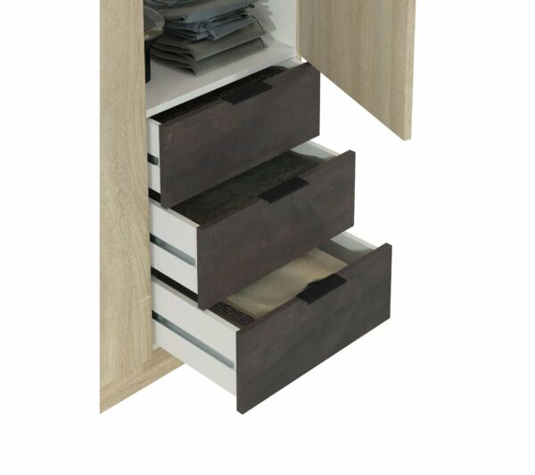 Armoire 3 portes + 3 tiroirs AYALA imitation Chêne et noir