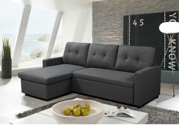 Canapé d'angle SYRA réversible convertible tissu Gris foncé