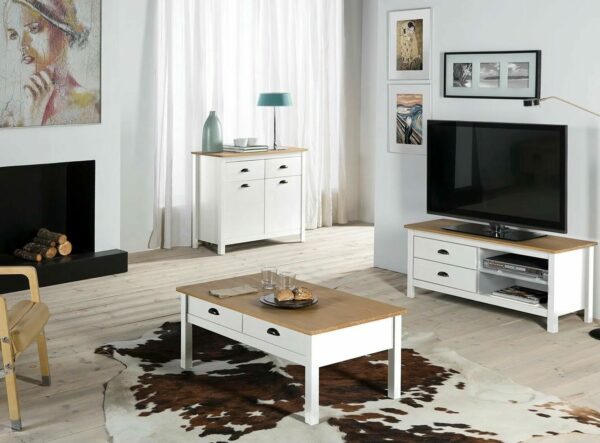 Meuble TV L.110 cm MAYA Bois massif blanc