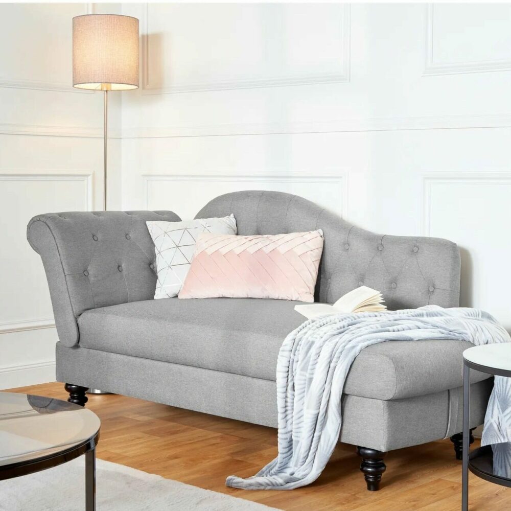 Méridienne convertible avec coffre LALOU Tissu gris