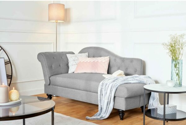 Méridienne convertible avec coffre LALOU Tissu gris