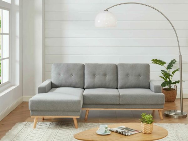 Canapé d'angle gauche SUNNY tissu Gris clair
