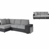 Canapé d'angle gauche convertible avec coffre EVERY tissu gris foncé et gris clair