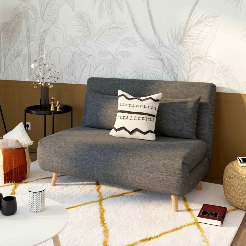 Canapé 2 places convertible IGLOO tissu gris