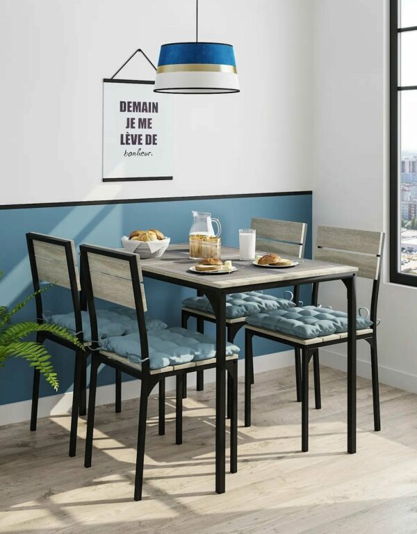 Ensemble table + 4 chaises EDISON Noir et Imitation chêne