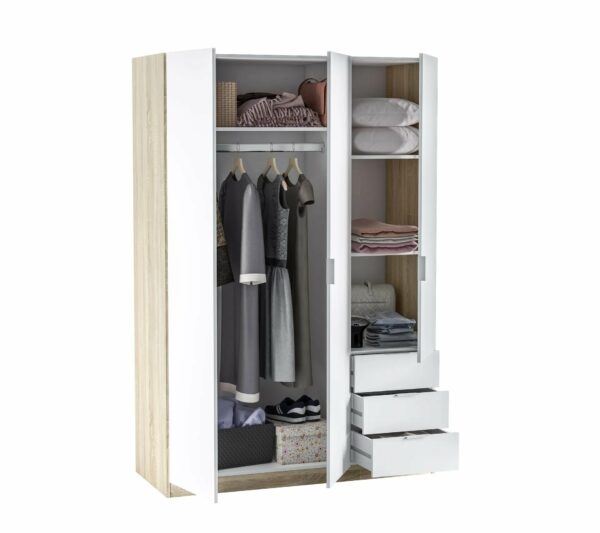 Armoire ZOA 3 tiroirs et 3 portes Blanc et chêne