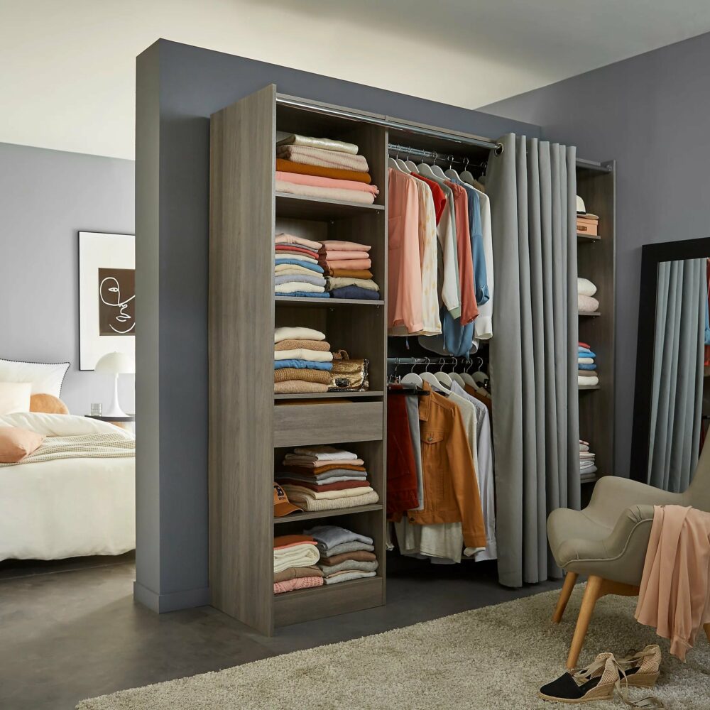 telechargement_9 Kit dressing 2 colonnes avec rideau Eklips II H. 200 cm x L. 200 cm décor chêne grisé