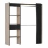 Kit Placard Avec Rideau Coloris Chêne Brosse/noir Mat - 168,2 X 187 X 50 Cm