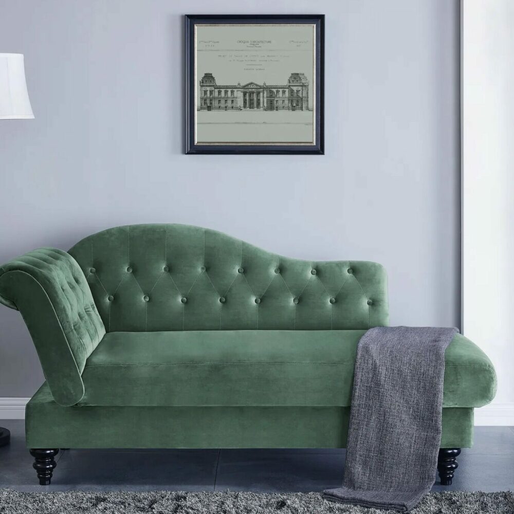 Méridienne convertible avec coffre LALOU effet velours vert