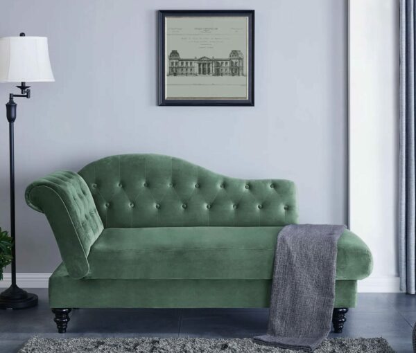 Méridienne convertible avec coffre LALOU effet velours vert