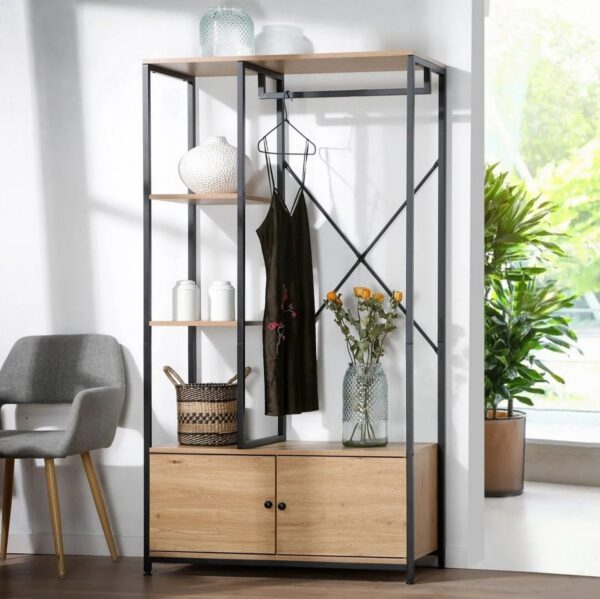 Penderie Avec Rangements Effet Bois - H167 X L90 Cm