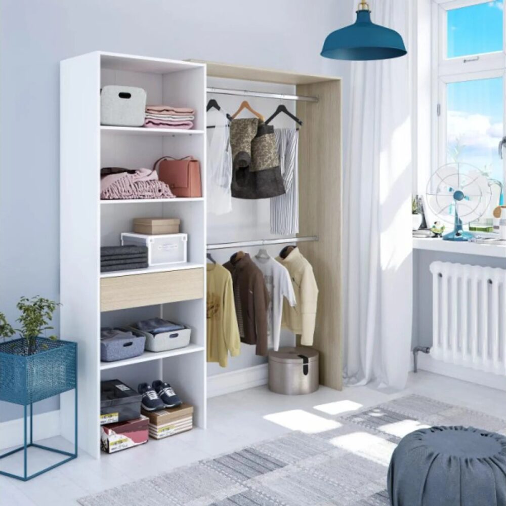 Aménagement Dressing Réversible Blanc/chêne - Daji - L 158 X L 40 X H 187 Cm