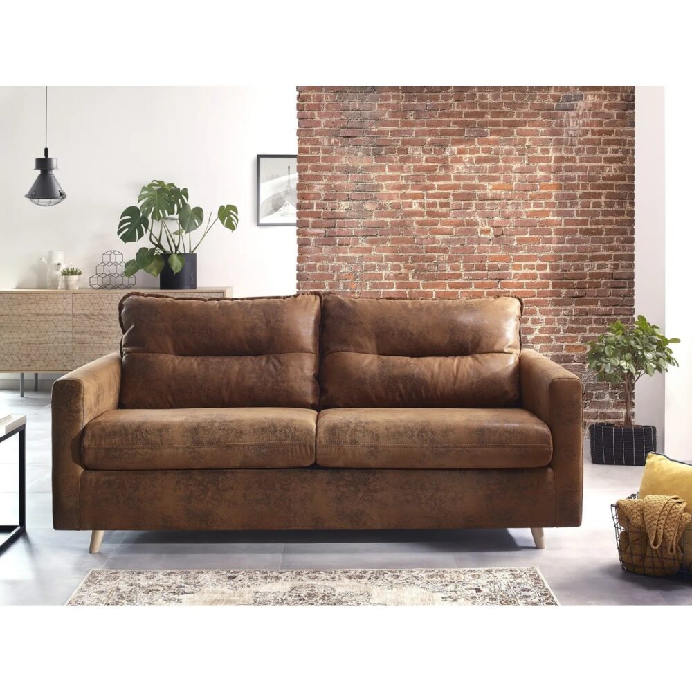 Canapé 3 places convertible semi-express SINKI tissu vintage couchage 182x142 cm