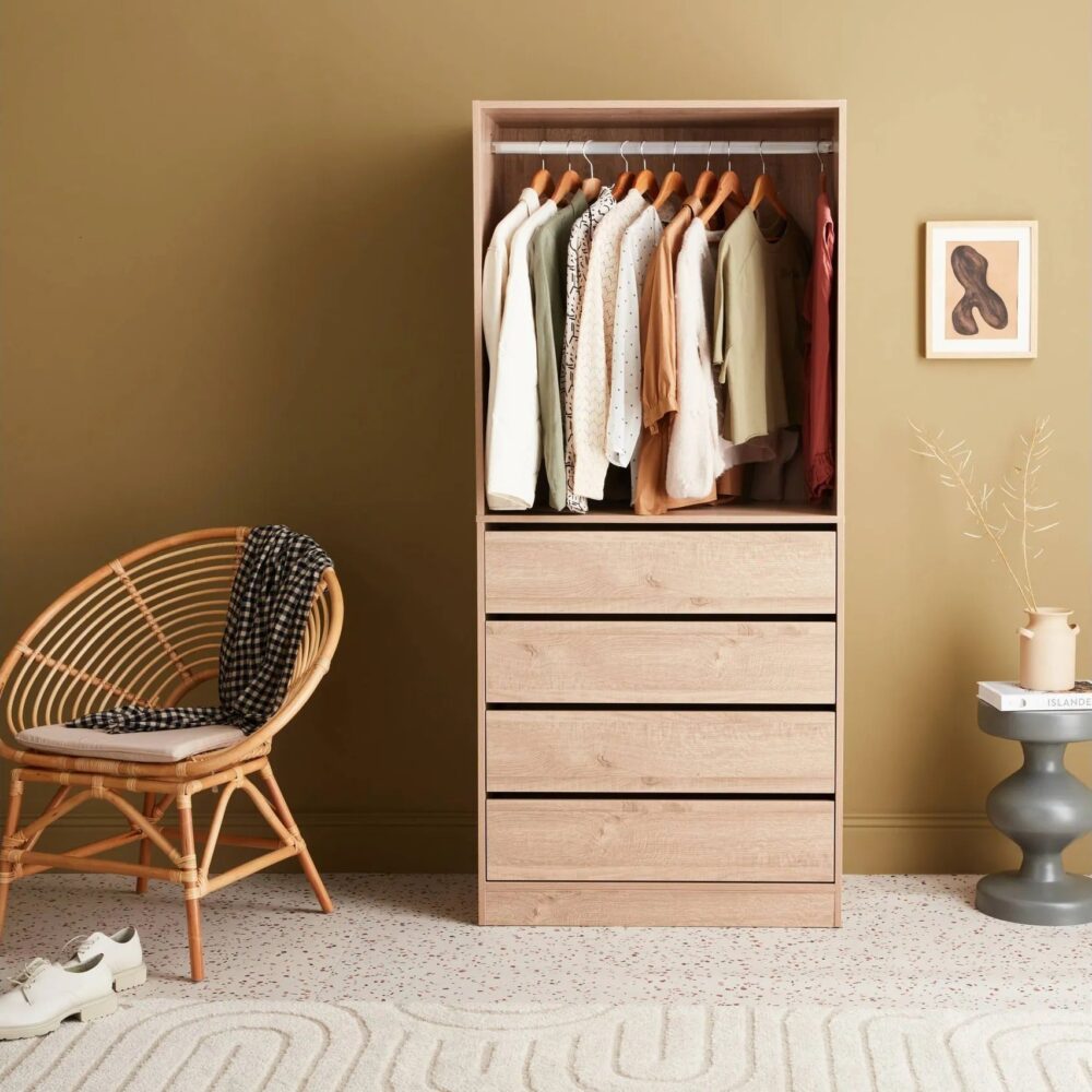 Module Dressing Avec 4 Tiroirs Et 1 Penderie Naturel. Panneaux Stratifiés