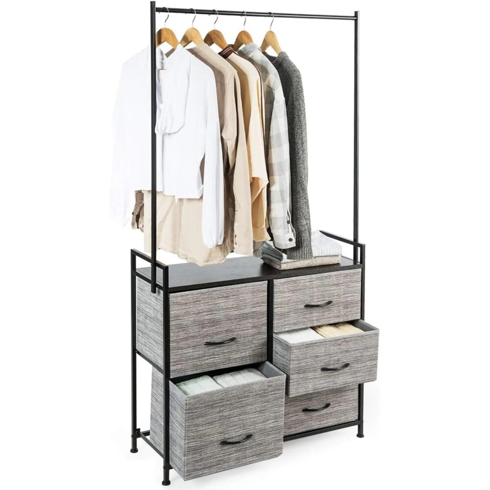 Meuble De Rangement Avec 5 Tiroirs Amovibles En Tissu Etagère Tiroir 83x29x77cm Charge 50 Kg