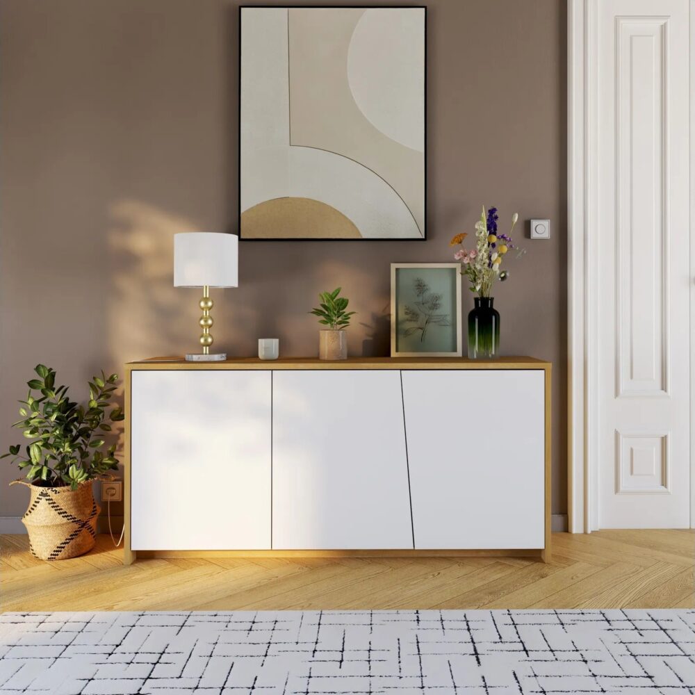 Buffet 3 portes ESSENTIAL Imitation chêne et blanc
