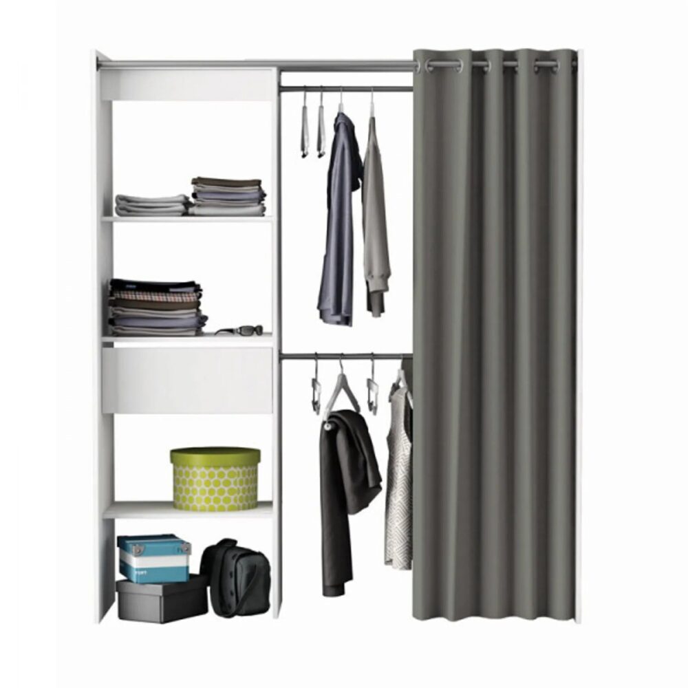 Aménagement Dressing Extensible Blanc - Ara - L 168 X L 50 X H 187 Cm