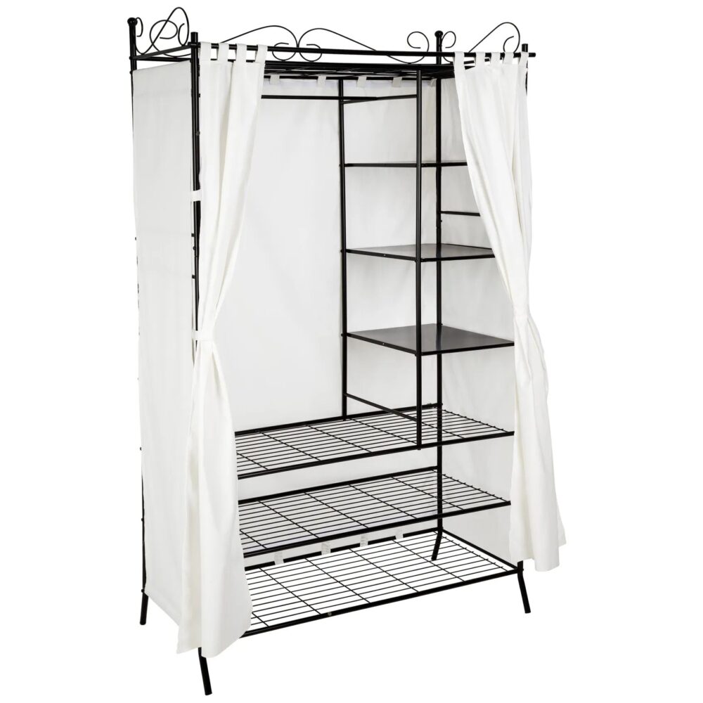 Armoire Penderie Vestiaire En Métal Avec Rideau 112x207x57cm
