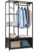 Portemanteau Avec Compartiment De Rangement. Portant À Vêtements. En Bois Et Métal. Hêtre Foncé