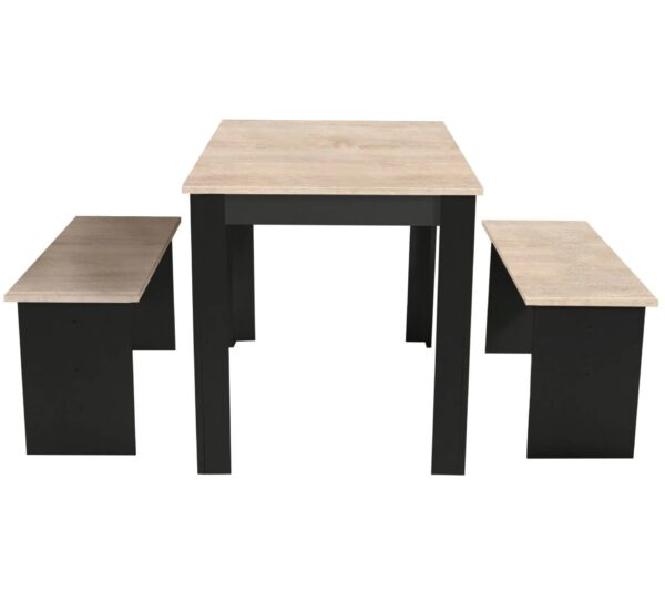 Ensemble table à manger et 2 bancs PASTA noir et imitation chêne