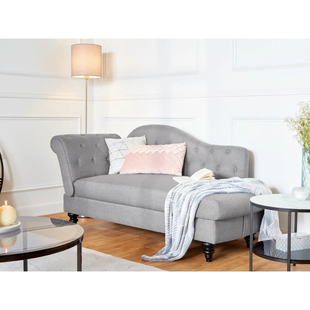 Méridienne convertible avec coffre LALOU Tissu gris