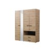 Armoire avec miroir, étagères, penderie et tiroirs LEON imitation Chêne et noir