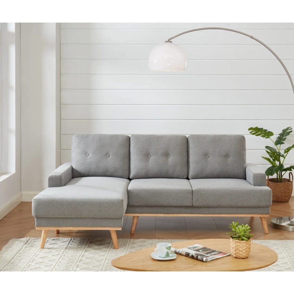 Canapé d'angle gauche SUNNY tissu Gris clair