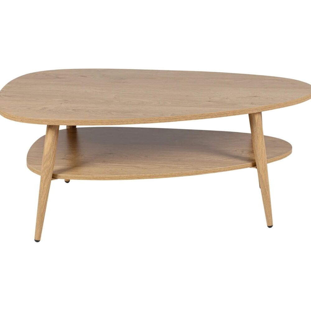 Table basse ovale double plateau COLUMBUS imitation chêne