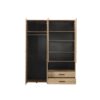 Armoire avec miroir, étagères, penderie et tiroirs LEON imitation Chêne et noir